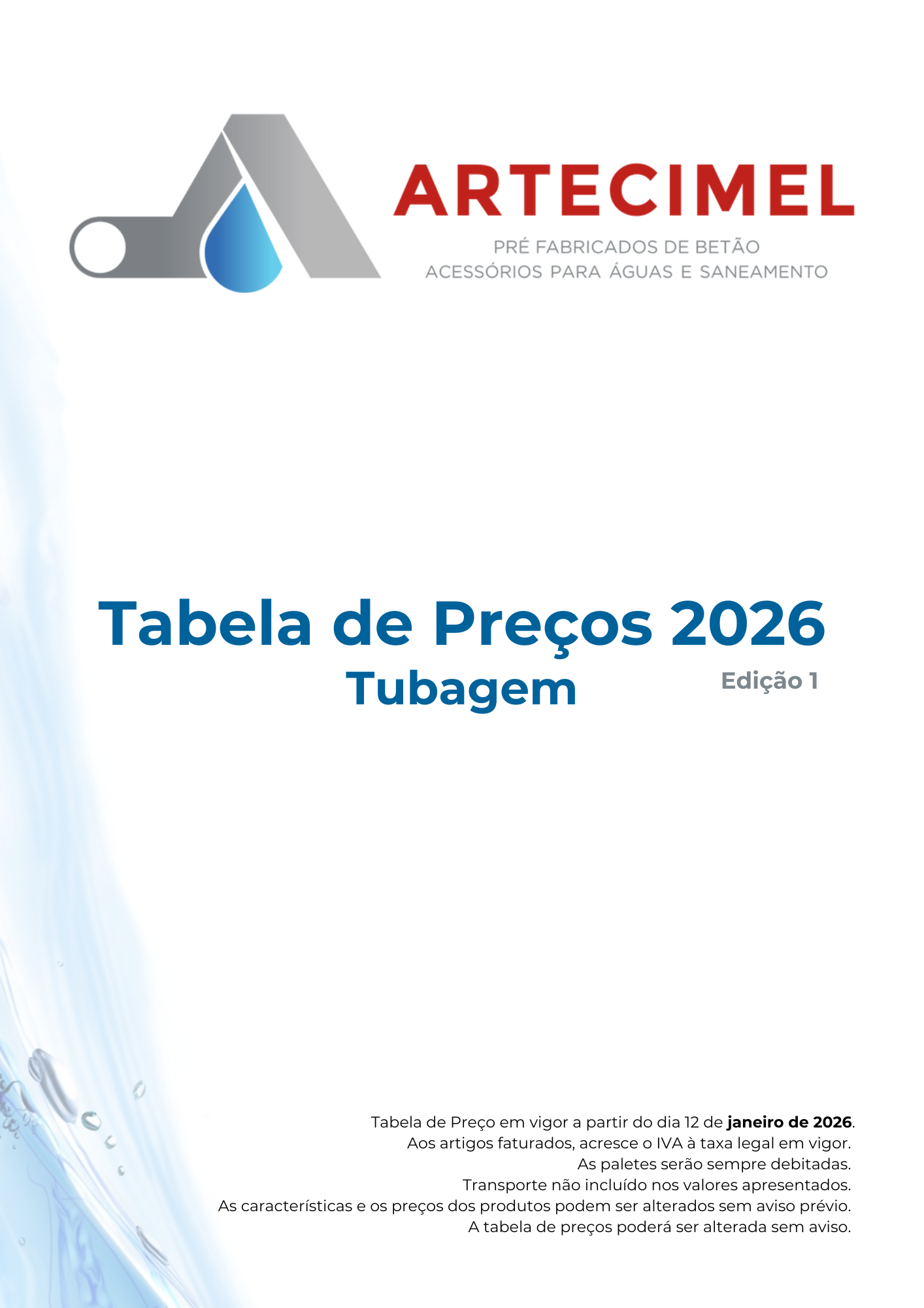 Tabela de Preços: Tubagem